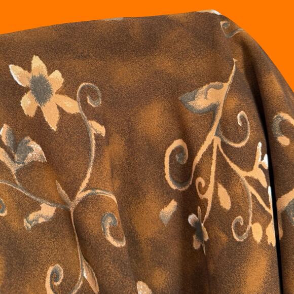 90's vintage brown earthy abstract floral chiffon short sleeve mini dress LARGE - Picture 6 of 7